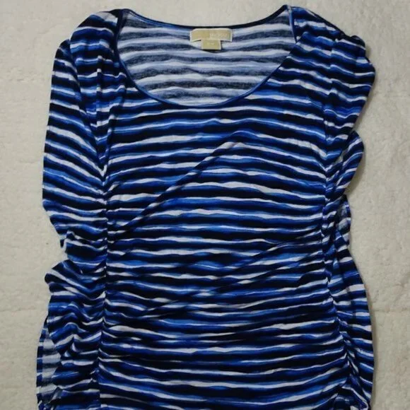Michael Kors Blue Top w/ Side Ruffles Size Small - Picture 1 of 5